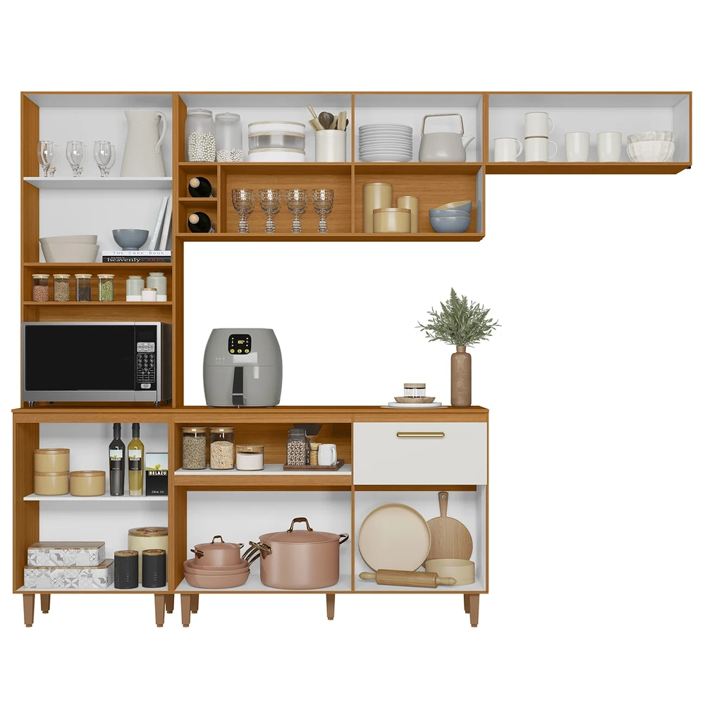 Cozinha Compacta Ema Freijó UV/Off Acetinado/Ripado Frisado Z44 - Mpozenato