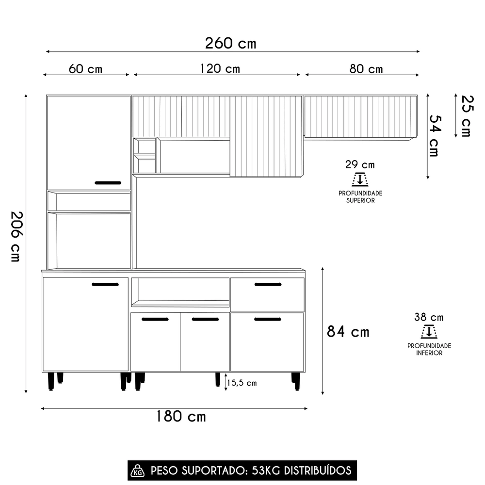 Cozinha Compacta Ema Freijó UV/Off Acetinado/Ripado Frisado Z44 - Mpozenato
