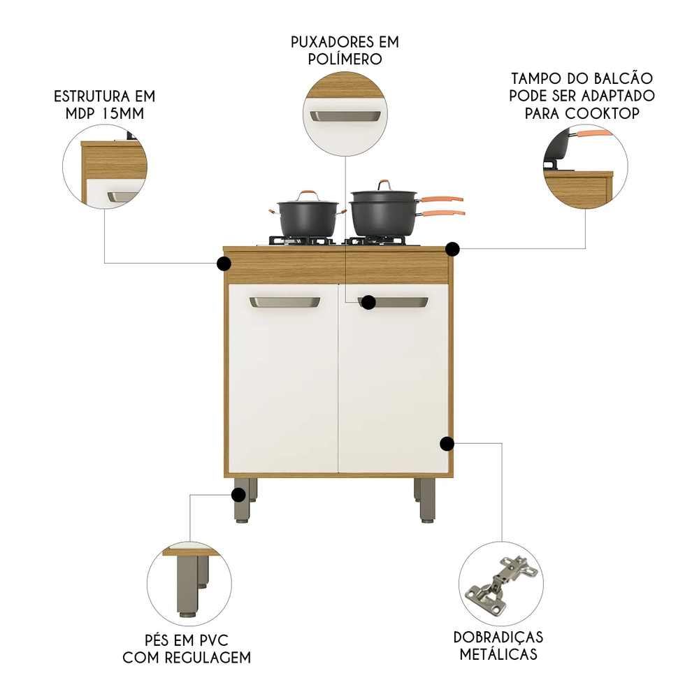 Balcão de Cozinha Cooktop 70cm Emily Freijó/Off Acetinado Z44 - Mpozenato