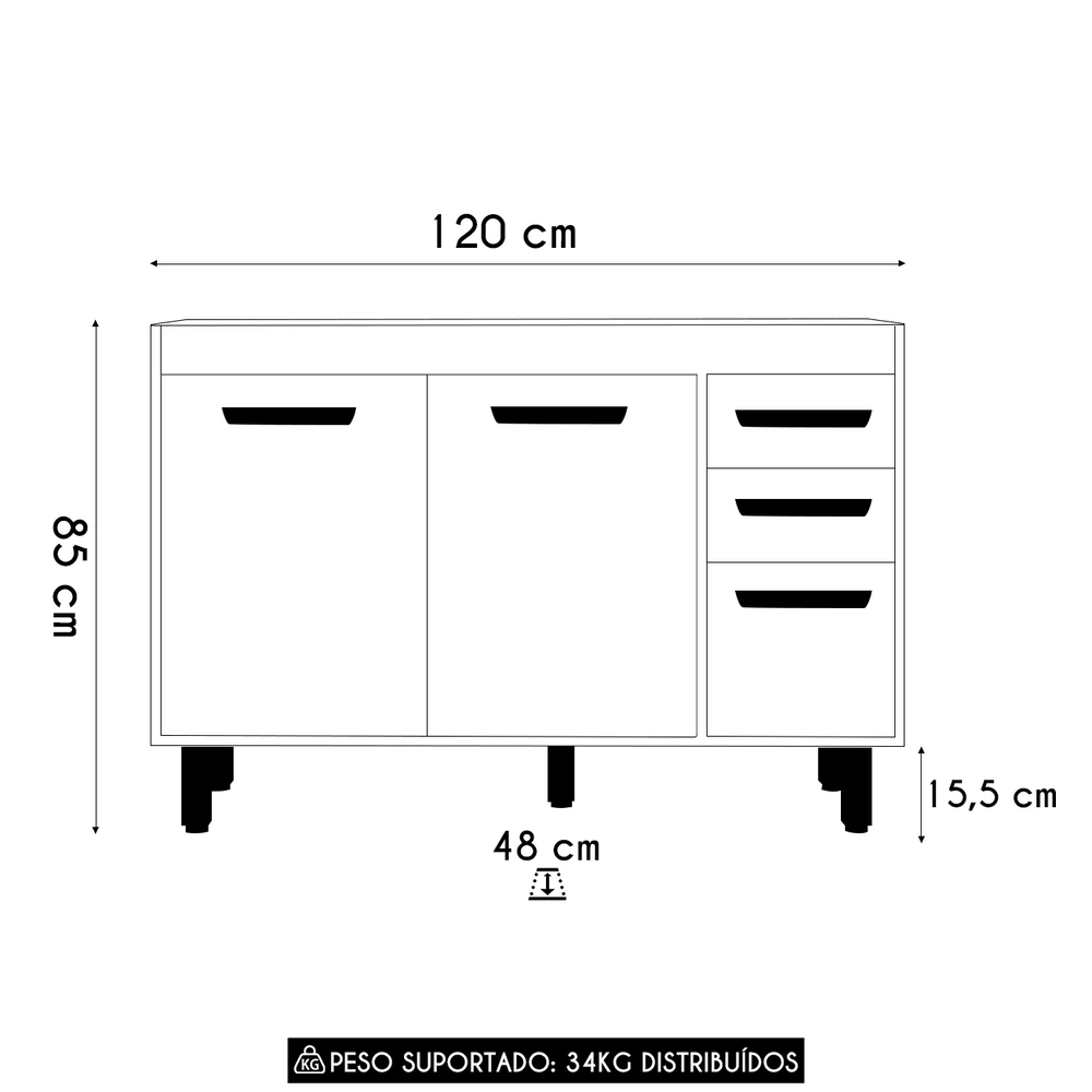 Balcão de Cozinha Para Pia 120cm Emily Freijó/Off Acetinado Z44 - Mpozenato