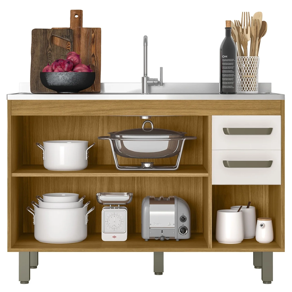 Balcão de Cozinha Com Pia 120cm Emily Freijó/Off Acetinado Z44 - Mpozenato