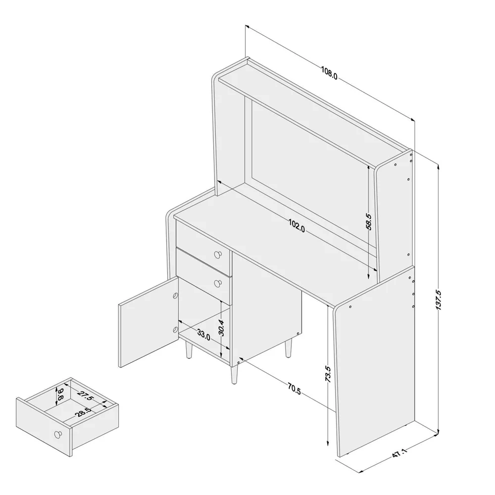 Penteadeira Camarim Com Espelho 3 Gavetas Luisiana Branco - Politorno