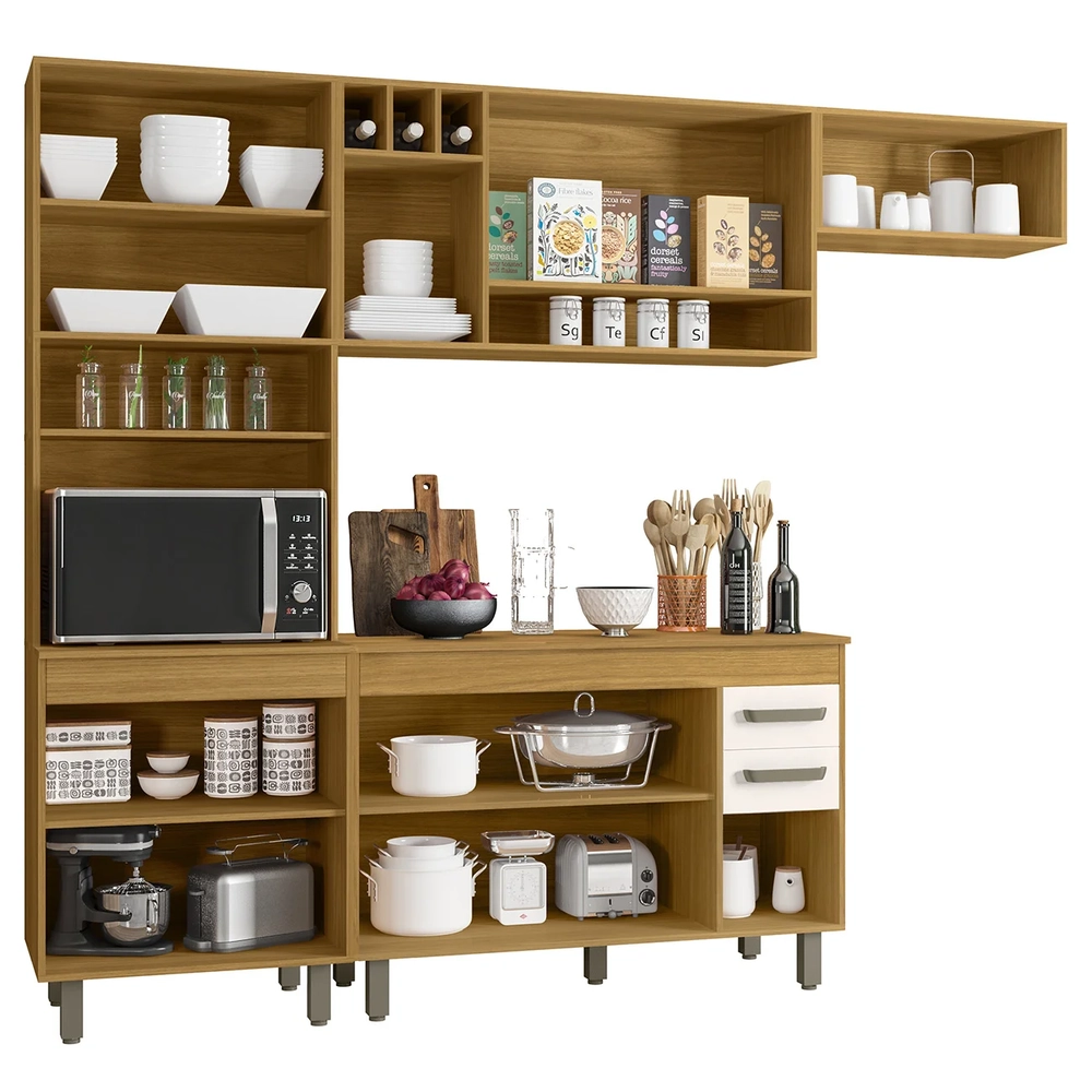 Cozinha Compacta Com Tampo Emily Freijó/Ripado/Off Acetinado Z44 - Mpozenato