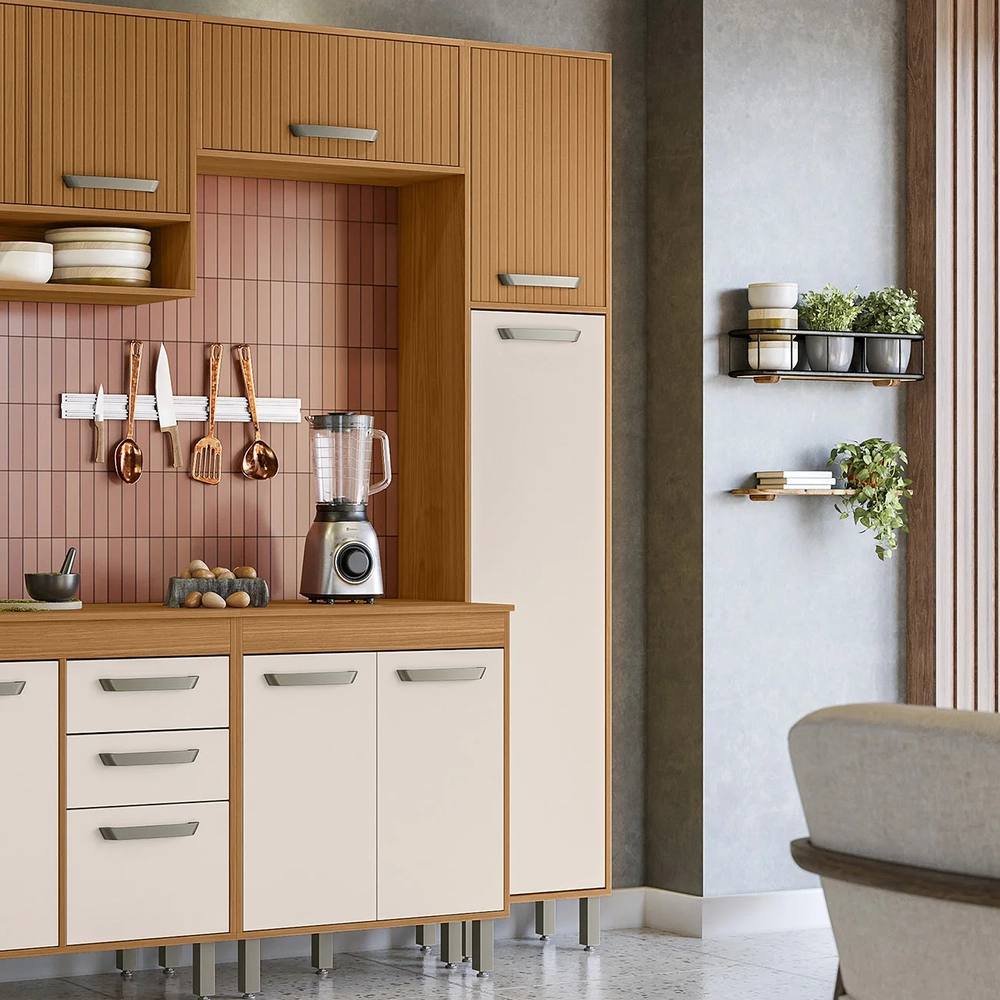 Paneleiro de Cozinha 40cm Emily Freijó/Ripado/Off Acetinado Z44 - Mpozenato