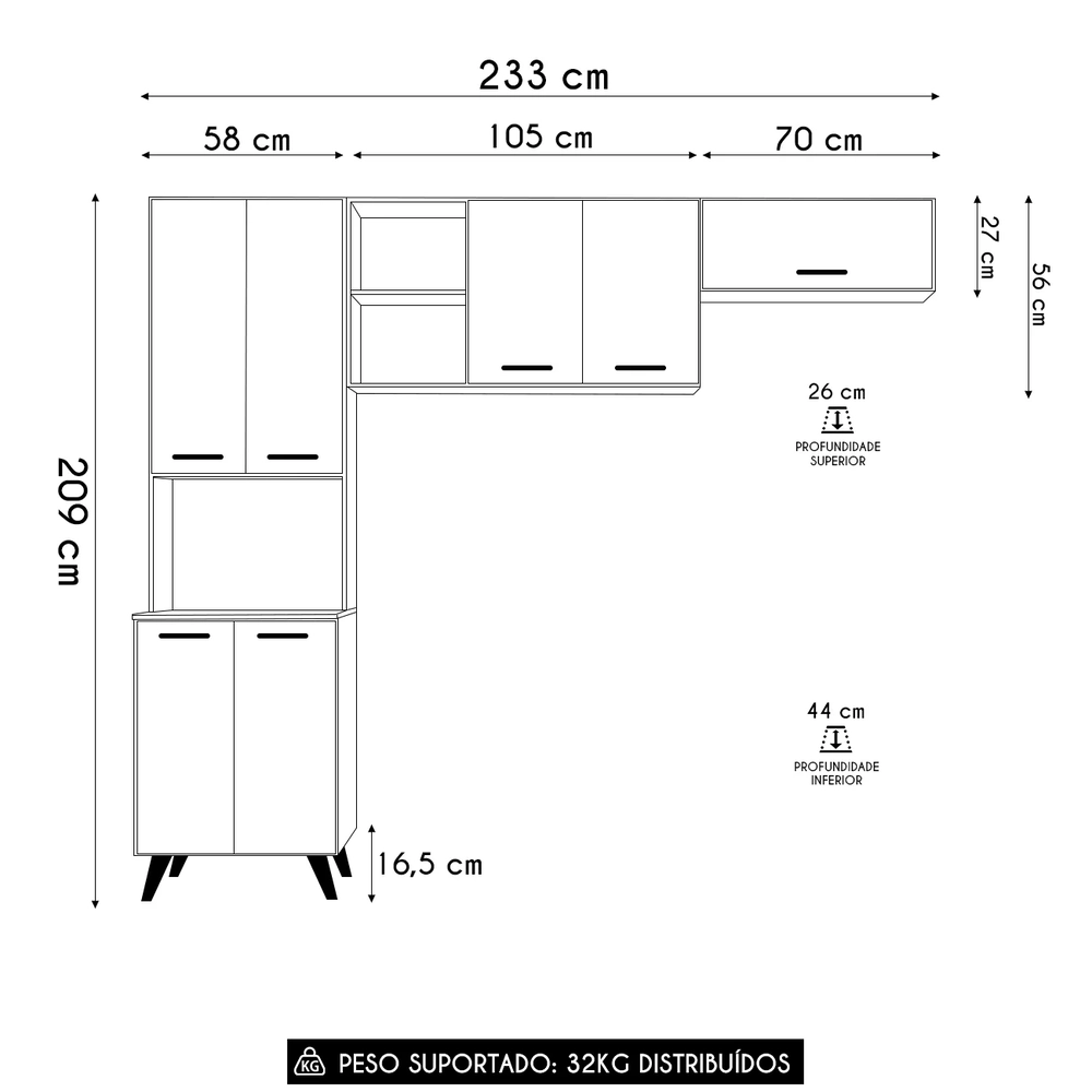 Armário de Cozinha Amélia Freijó UV/Ripado/Off Acetinado Z44 - Mpozenato