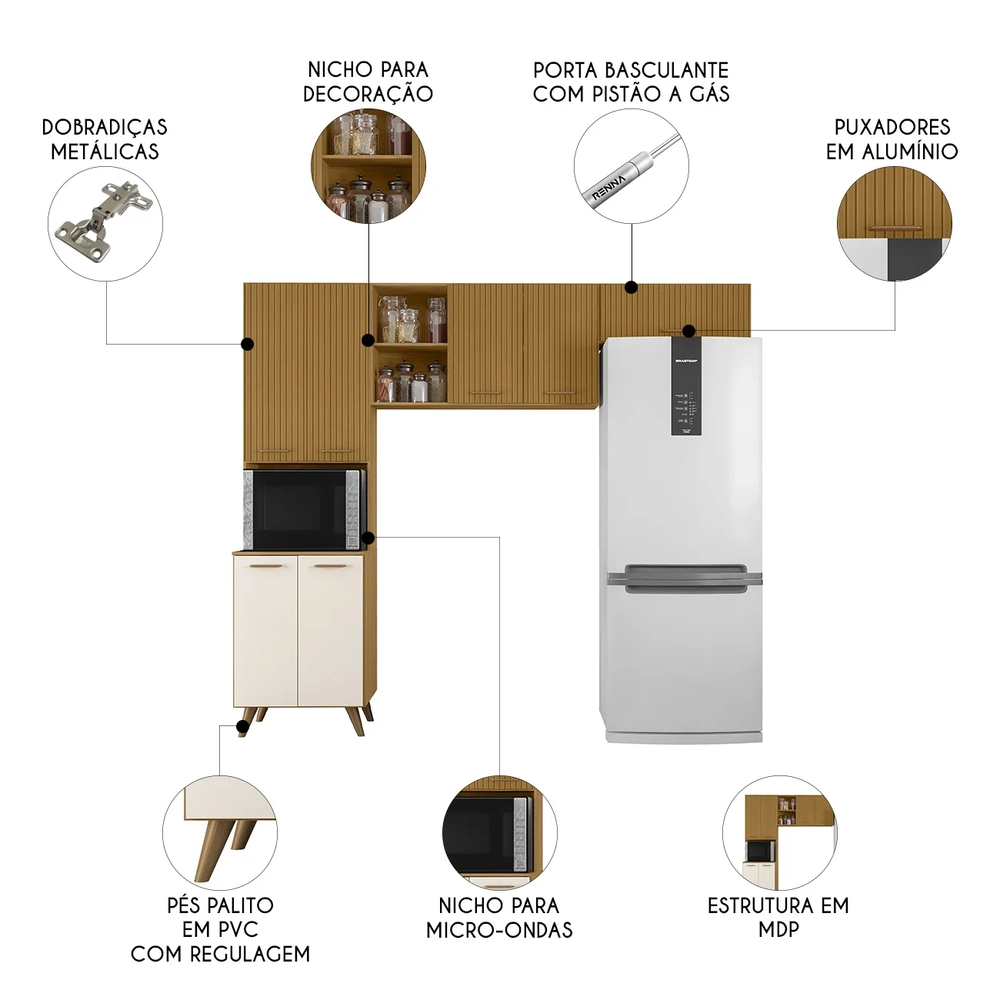 Armário de Cozinha Amélia Freijó UV/Ripado/Off Acetinado Z44 - Mpozenato