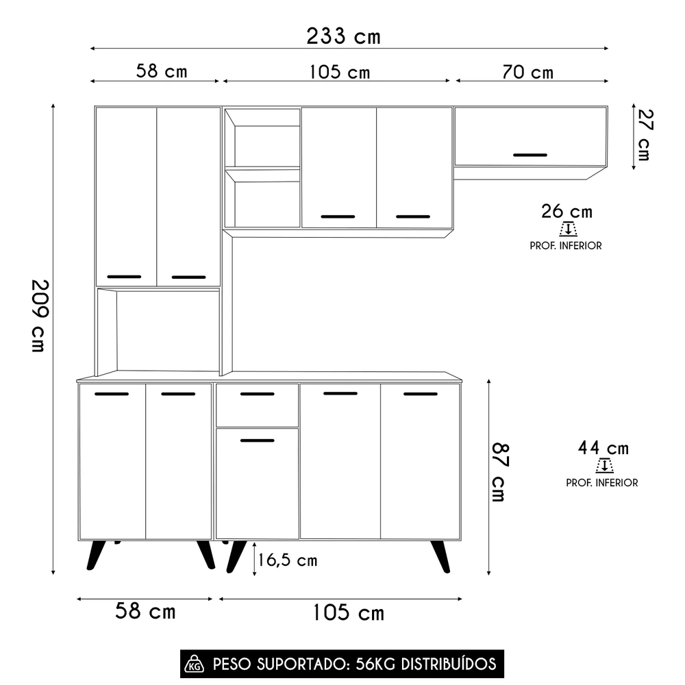 Cozinha Compacta Amélia Freijó UV/Off Acetinado Z44         - Mpozenato