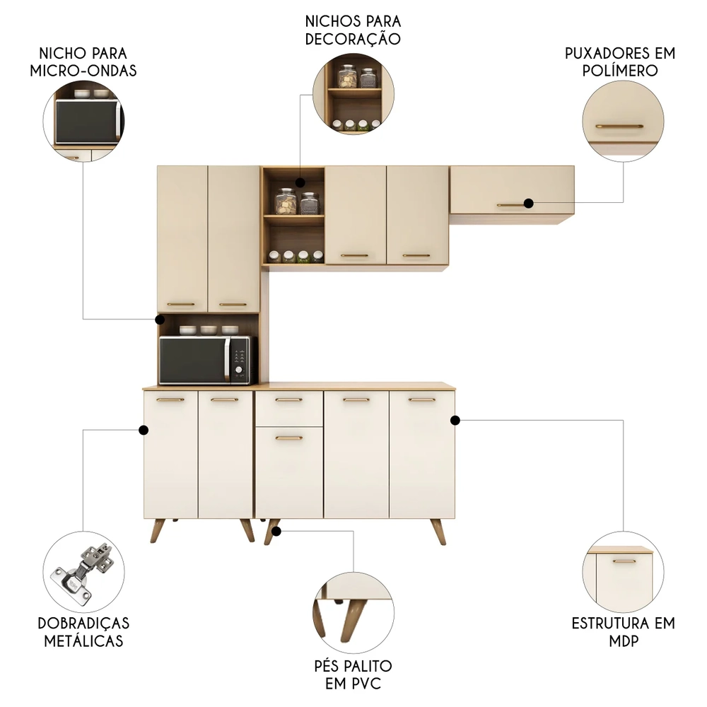 Cozinha Compacta Amélia Freijó UV/Off Acetinado Z44         - Mpozenato
