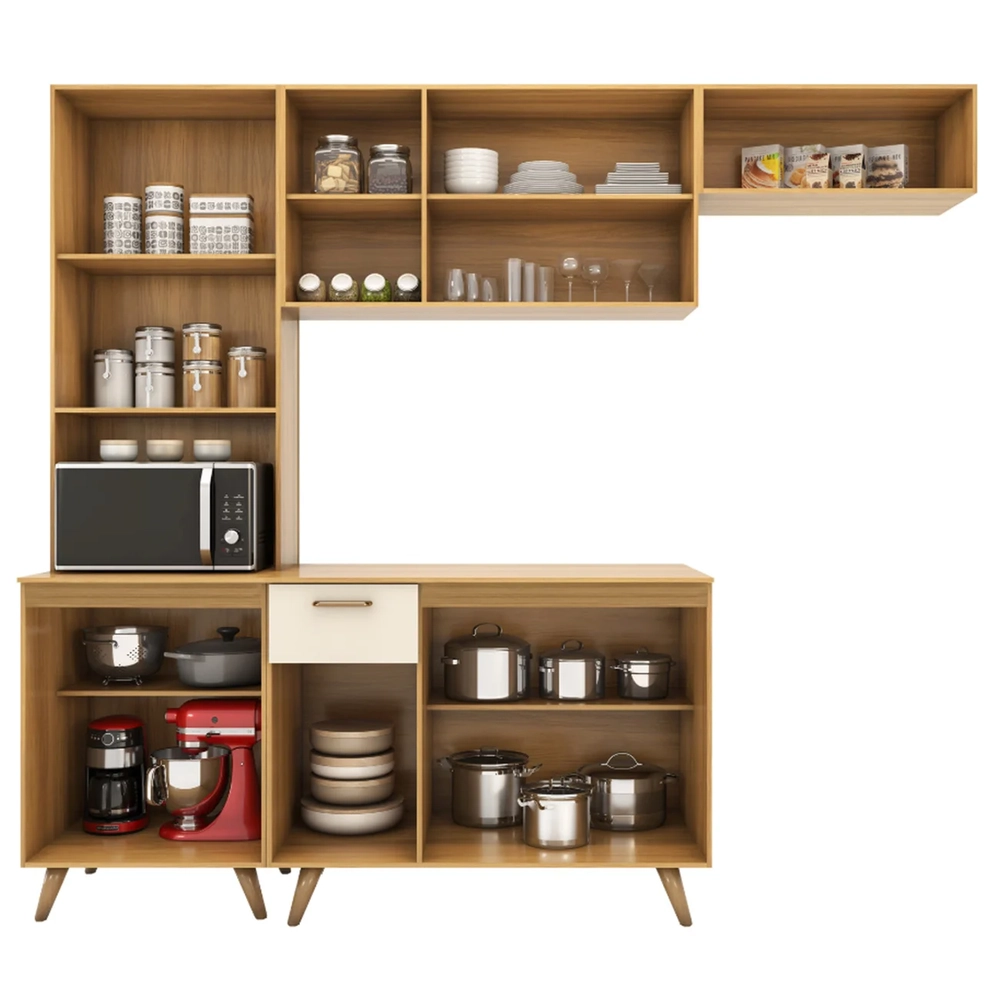 Cozinha Compacta Amélia Freijó UV/Ripado/Off Acetinado Z44  - Mpozenato