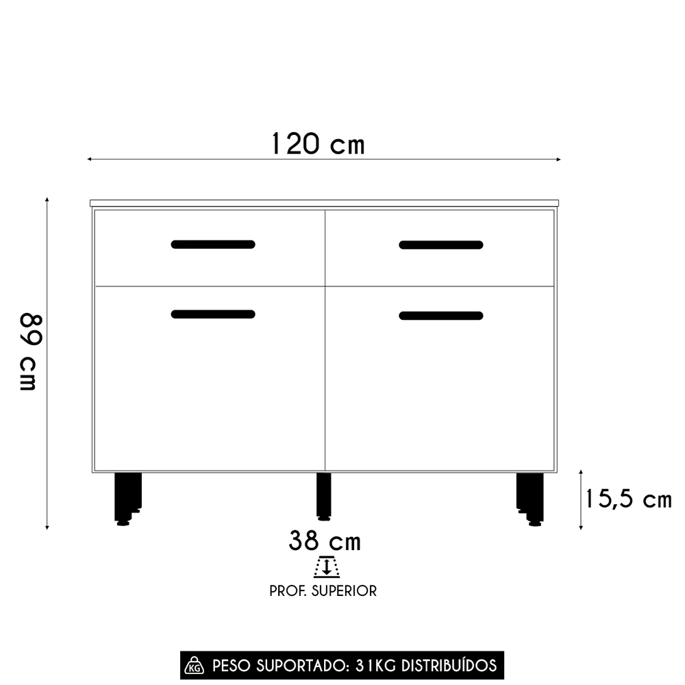 Balcão de Cozinha 120cm Nicole Freijó UV/Off Acetinado Z44  - Mpozenato