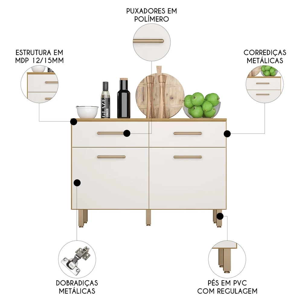 Balcão de Cozinha 120cm Nicole Freijó UV/Off Acetinado Z44  - Mpozenato