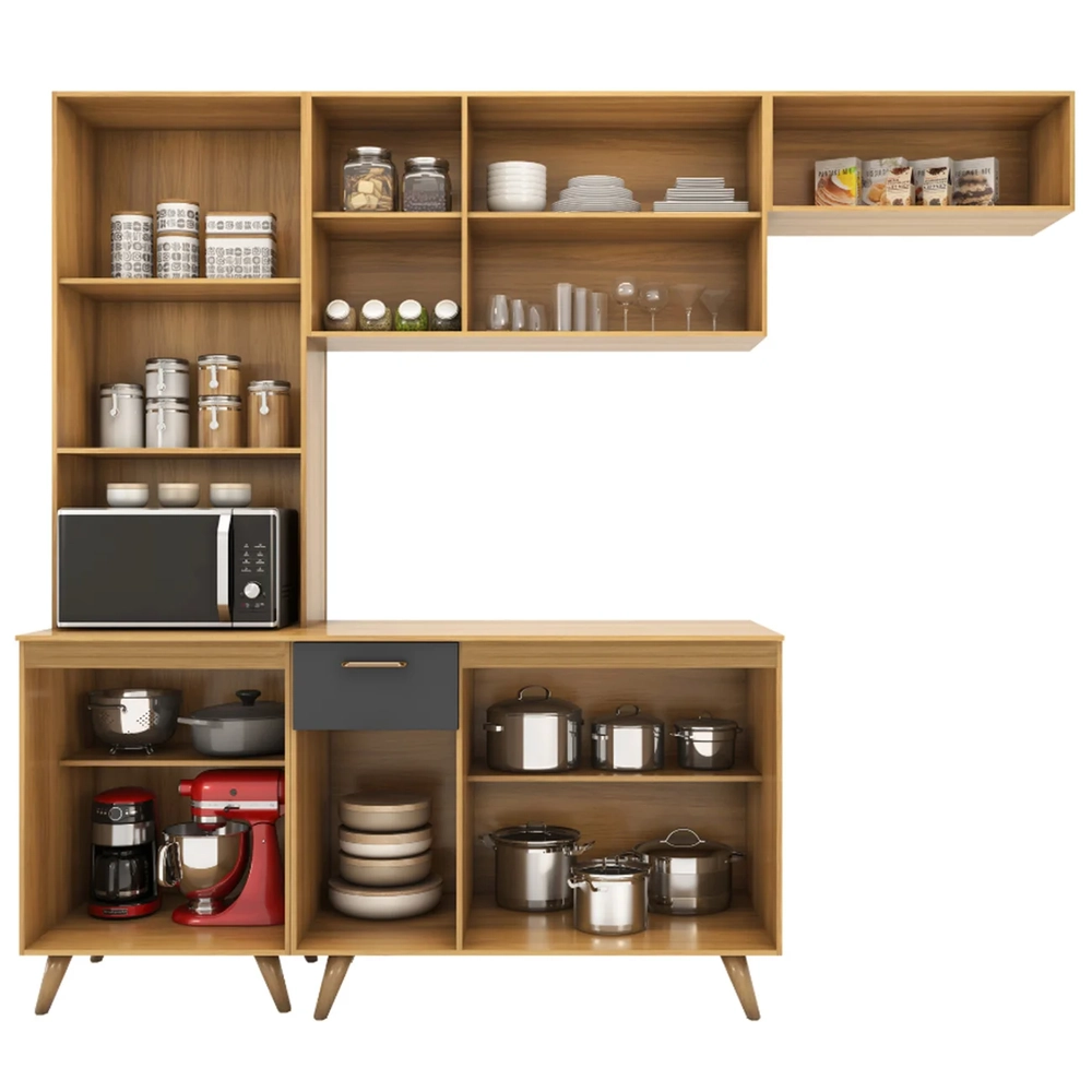 Cozinha Compacta Amélia Freijó UV/Ripado/Grafite Acetinado Z44 - Mpozenato