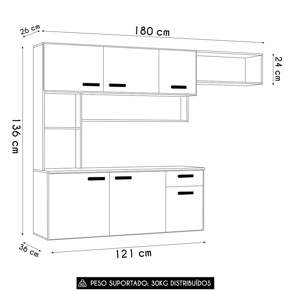 Cozinha Suspensa Lilian Freijó UV/Off Acetinado Z44         - Mpozenato