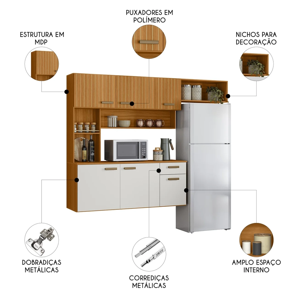 Cozinha Suspensa Lilian Freijó UV/Off Acetinado/Ripado Frisado Z44 - Mpozenato