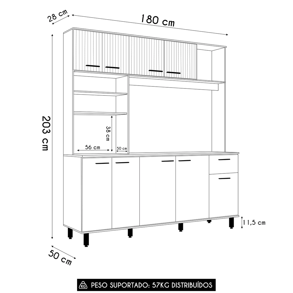 Cozinha Compacta 180cm Martina Freijó/Ripado/Off Acetinado Z44 - Mpozenato