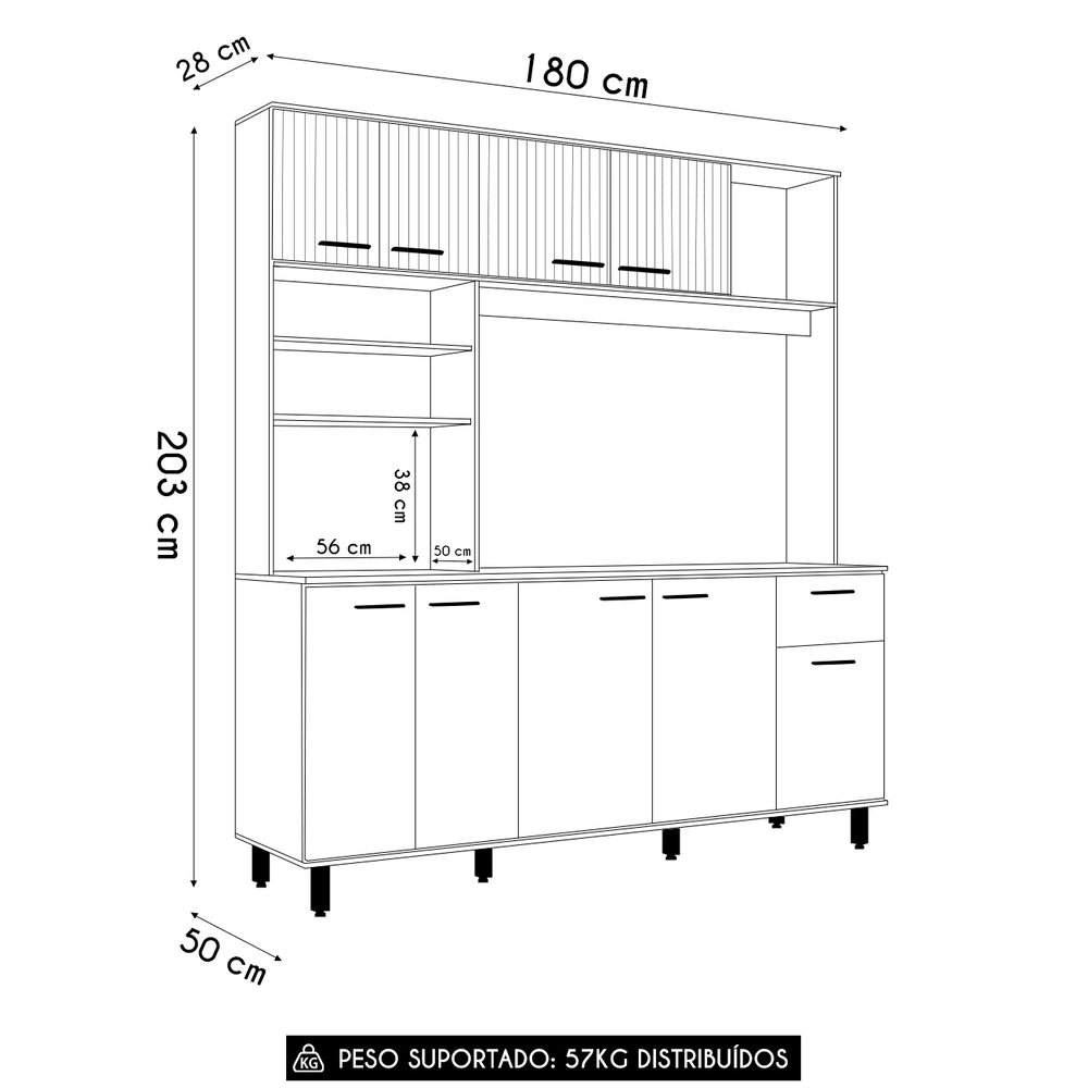 Cozinha Compacta 180cm Martina Freijó/Ripado/Grafite Z44    - Mpozenato