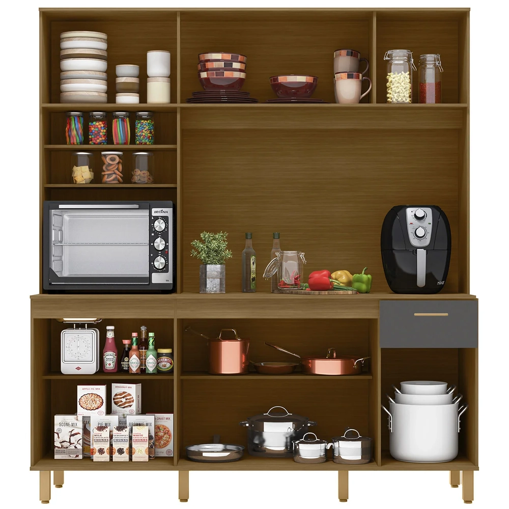 Cozinha Compacta 180cm Martina Freijó/Ripado/Grafite Z44    - Mpozenato