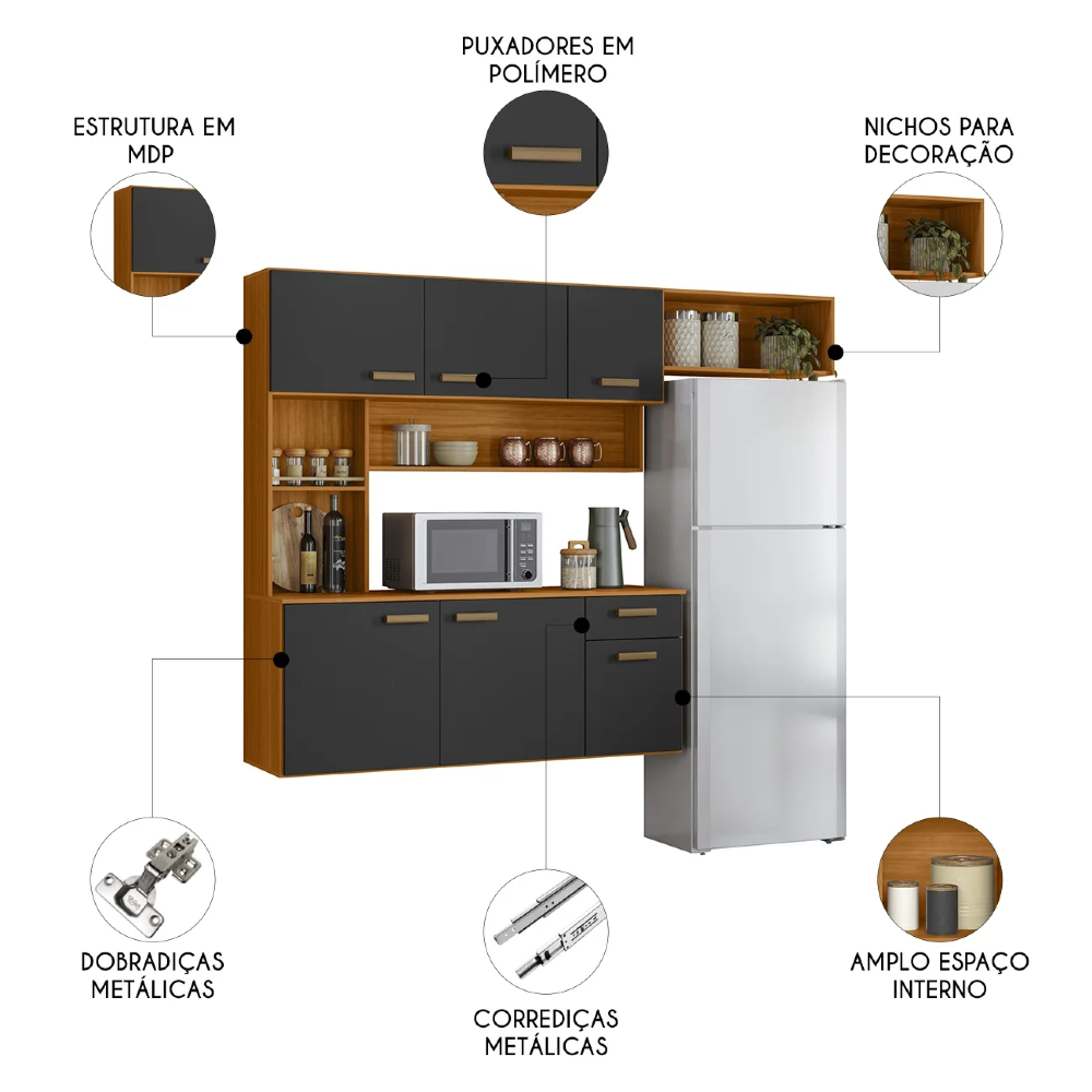 Cozinha Suspensa Lilian Freijó UV/Grafite Acetinado Z44     - Mpozenato