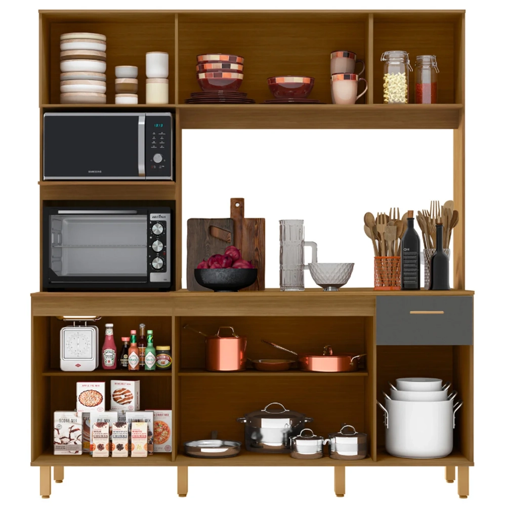 Cozinha Compacta Com Tampo Luiza Freijó/Ripado/Grafite Acetinado Z44 - Mpozenato