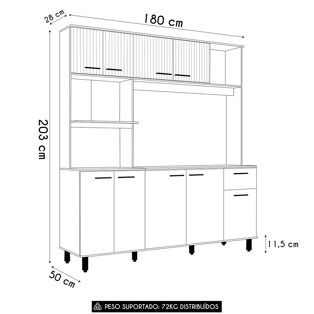 Cozinha Compacta Com Tampo Luiza Freijó/Ripado/Grafite Acetinado Z44 - Mpozenato