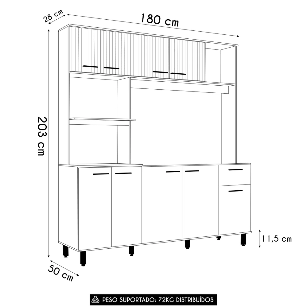 Cozinha Compacta e Pia 120cm Luiza Freijó/Ripado/Off Acetinado Z44 - Mpozenato
