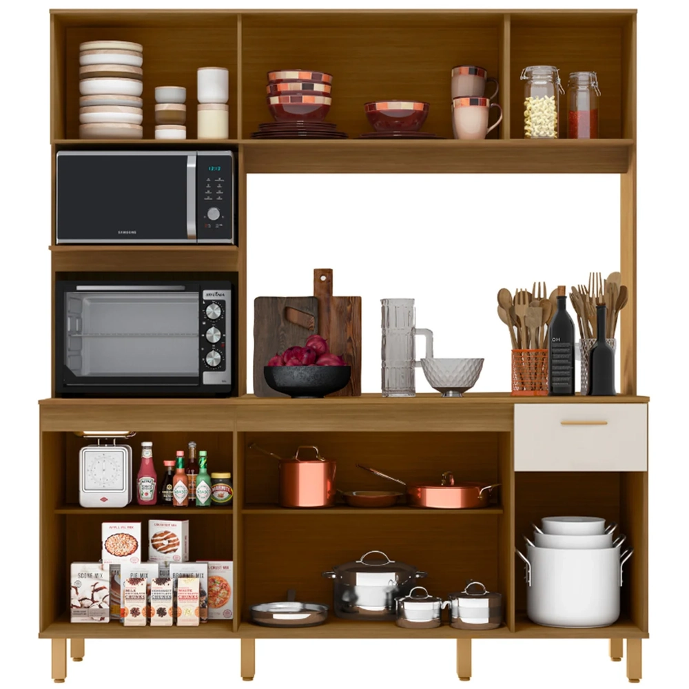 Cozinha Compacta Com Tampo Luiza Freijó/Ripado/Off Acetinado Z44 - Mpozenato