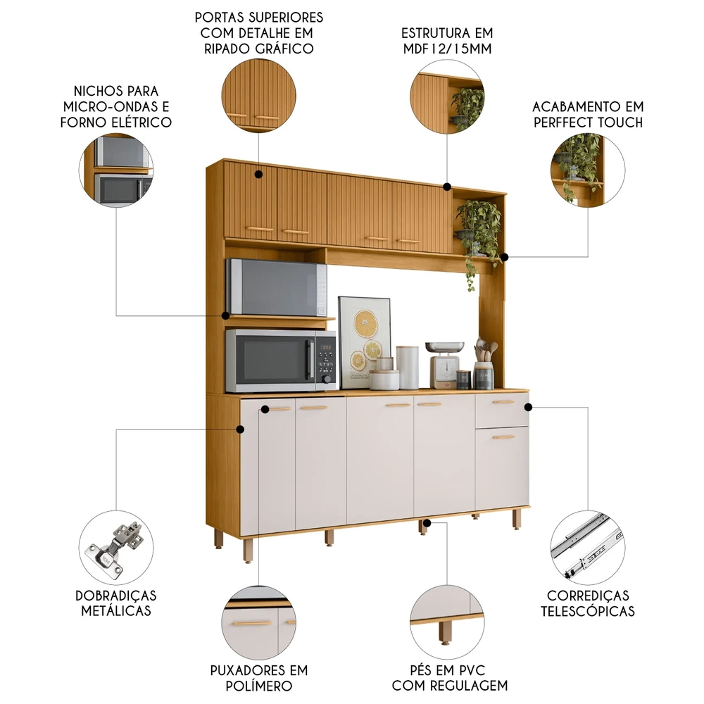 Cozinha Compacta Com Tampo Luiza Freijó/Ripado/Off Acetinado Z44 - Mpozenato