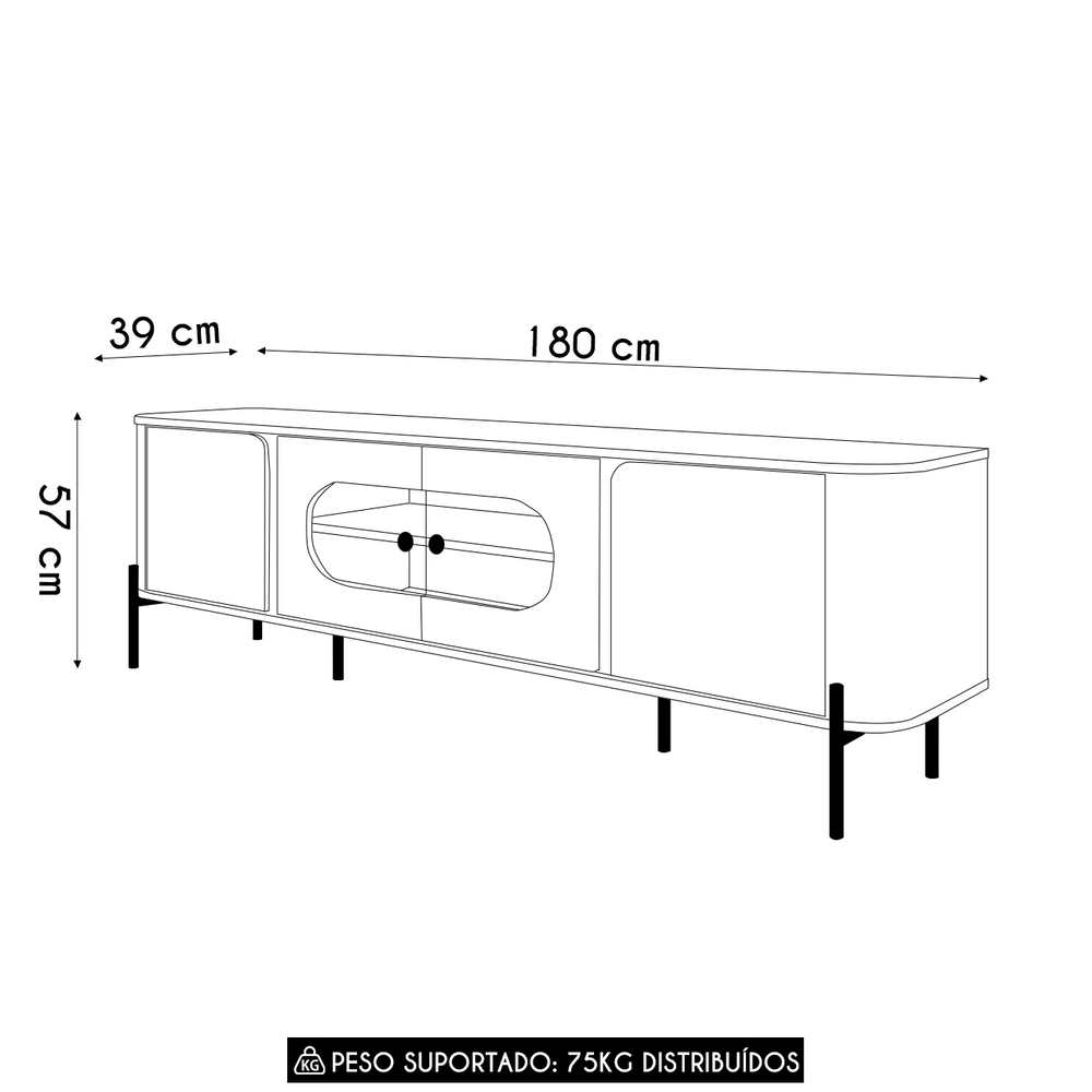 Rack Bancada Para TV 75 Pol 180cm Ricky Off/Cinamomo B02    - Mpozenato