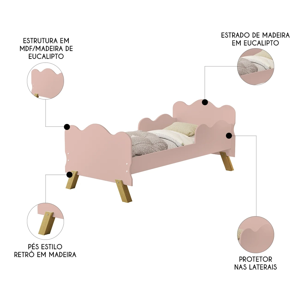 Mini Cama Infantil 148x68cm Proteção Lateral Vivi Rose Z53  - Mpozenato