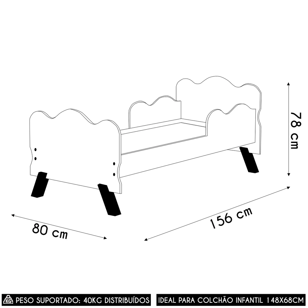 Mini Cama Infantil 148x68cm Proteção Lateral Vivi Rose Z53  - Mpozenato