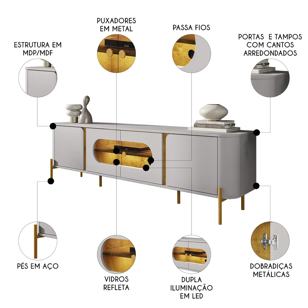 Rack Bancada Para TV 75 Pol 180cm Ricky Off/Naturalle B02   - Mpozenato