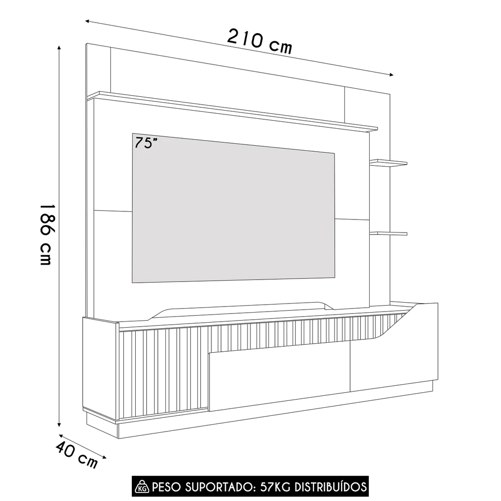 Estante Painel Para TV 75 Pol 210cm Shay Naturalle/Off B02  - Mpozenato