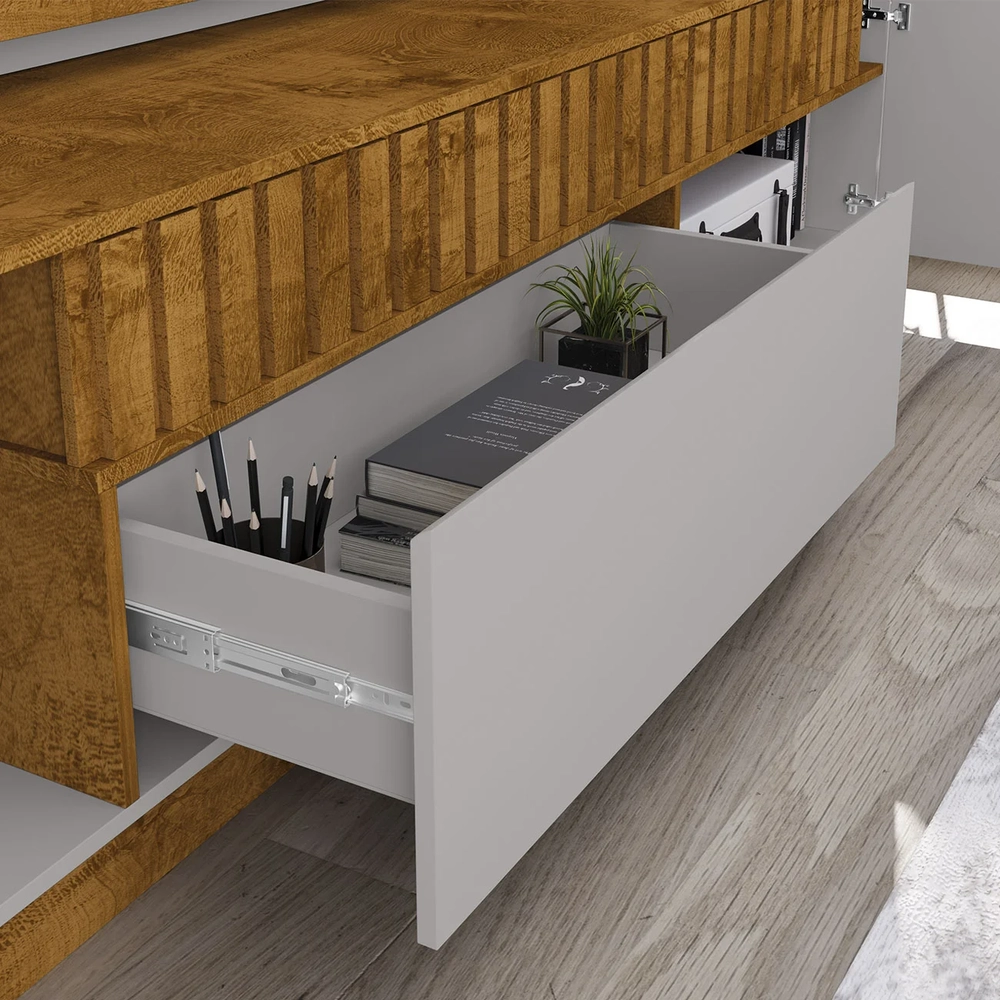 Estante Painel Para TV 75 Pol 210cm Shay Naturalle/Off B02  - Mpozenato