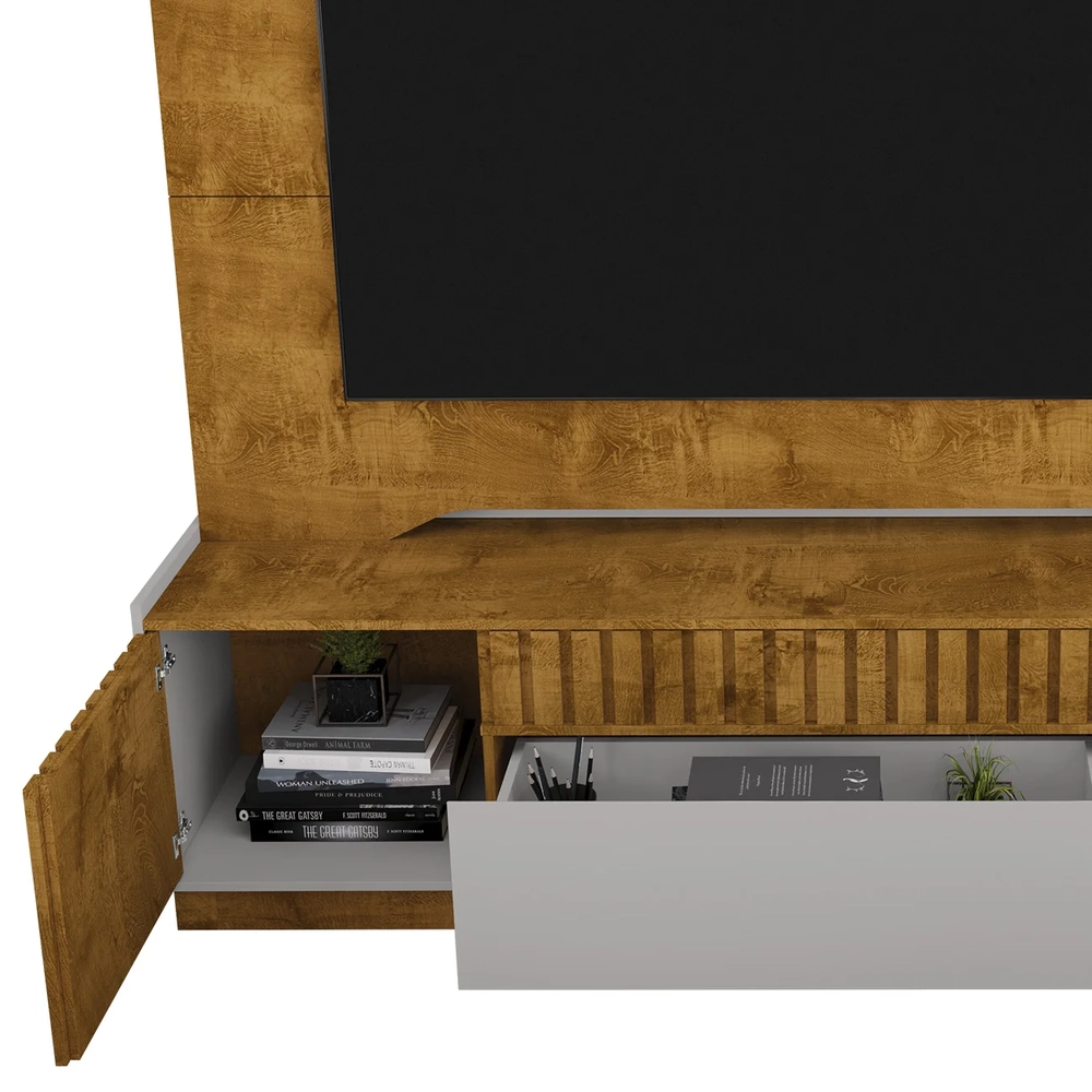 Estante Painel Para TV 75 Pol 210cm Shay Naturalle/Off B02  - Mpozenato