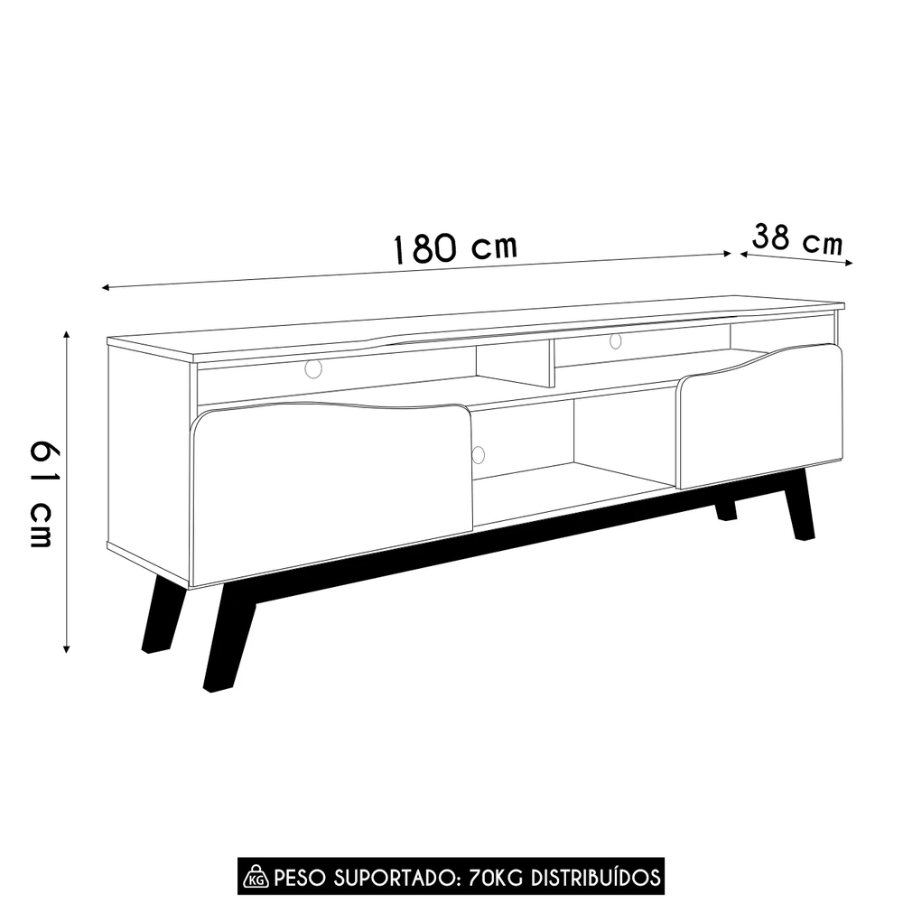 Rack Bancada Para TV 75 Pol 180cm Rita Off/Naturalle B02    - Mpozenato