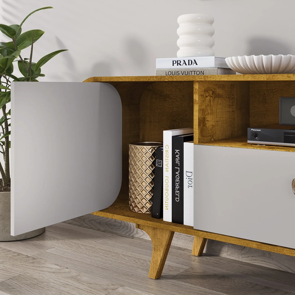 Rack Bancada Para TV 55 Pol 156cm Demi Naturalle/Off B02    - Mpozenato