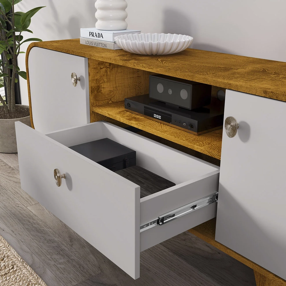 Rack Bancada Para TV 55 Pol 156cm Demi Naturalle/Off B02    - Mpozenato