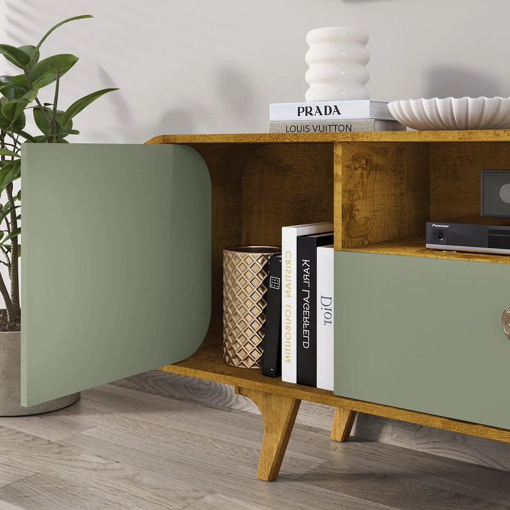 Rack Bancada Para TV 55 Pol 156cm Demi Naturalle/Pistache B02 - Mpozenato