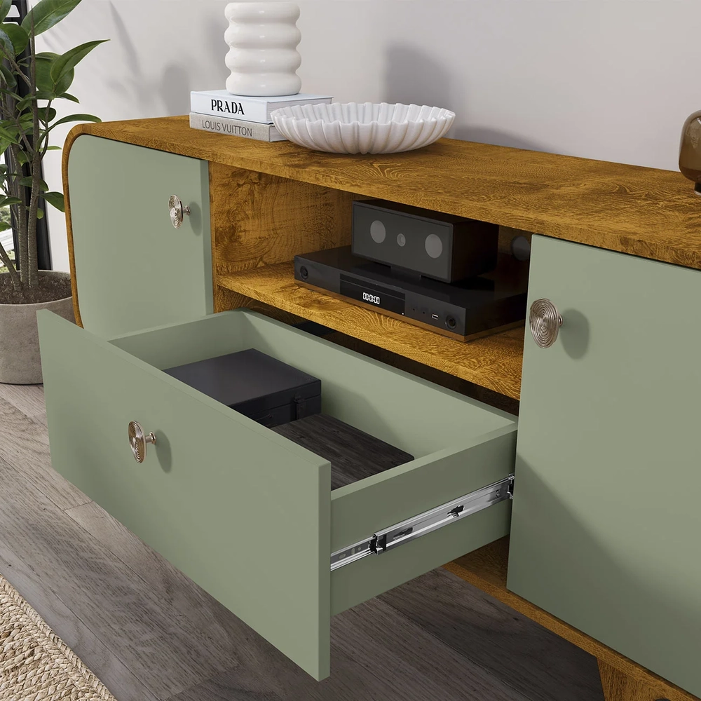 Rack Bancada Para TV 55 Pol 156cm Demi Naturalle/Pistache B02 - Mpozenato