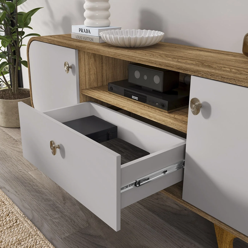 Rack Bancada Para TV 55 Pol 156cm Demi Cinamomo/Off B02     - Mpozenato