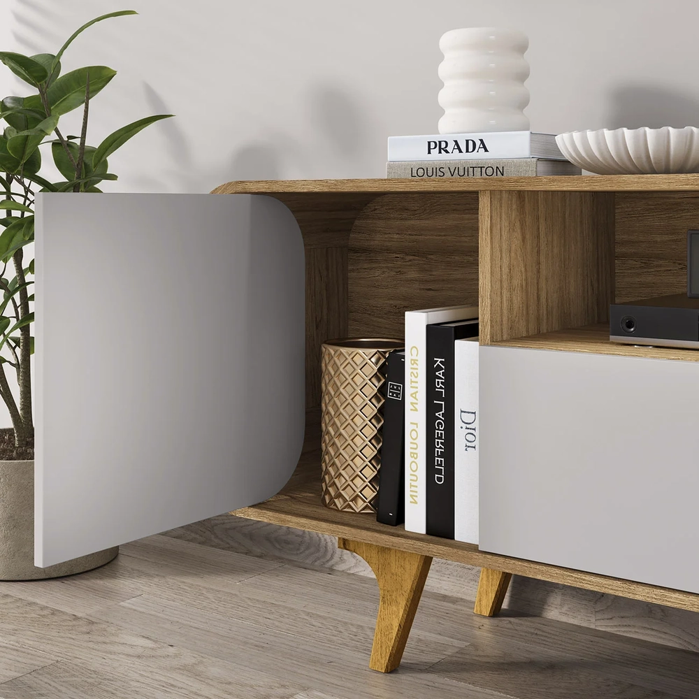 Rack Bancada Para TV 55 Pol 156cm Demi Cinamomo/Off B02     - Mpozenato