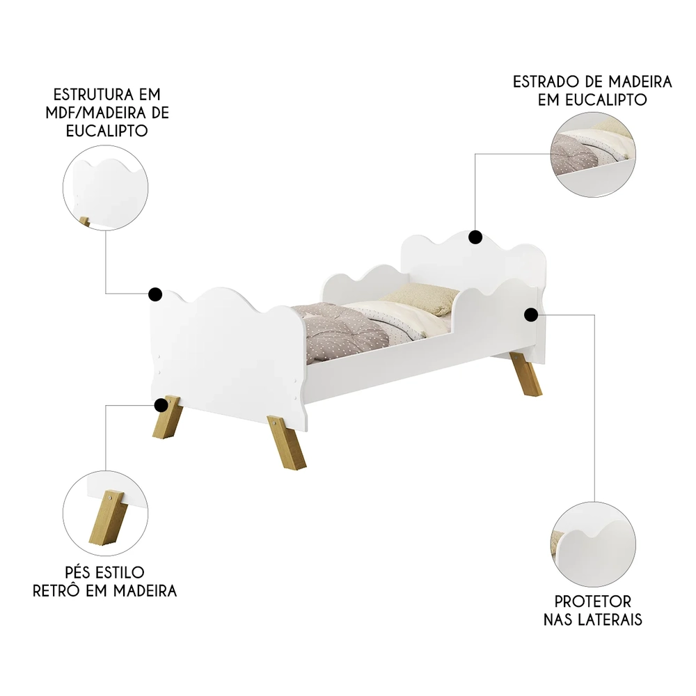 Mini Cama Infantil 148x68cm Proteção Lateral Vivi Branca Z53 - Mpozenato