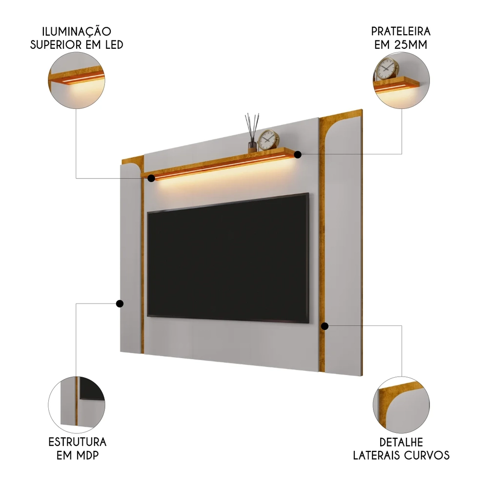 Painel Para TV Suspenso 75 Pol 180cm Marina Off/Naturalle B02 - Mpozenato