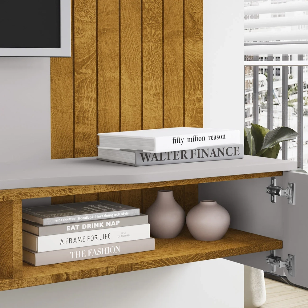 Painel TV 65 Pol e Bancada Suspensa 177cm Ivai Naturalle/Off B02 - Mpozenato