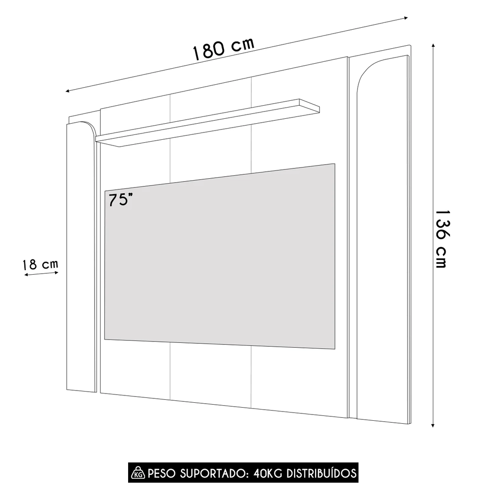 Painel Para TV Suspenso 75 Pol 180cm Marina Off/Pistache B02 - Mpozenato