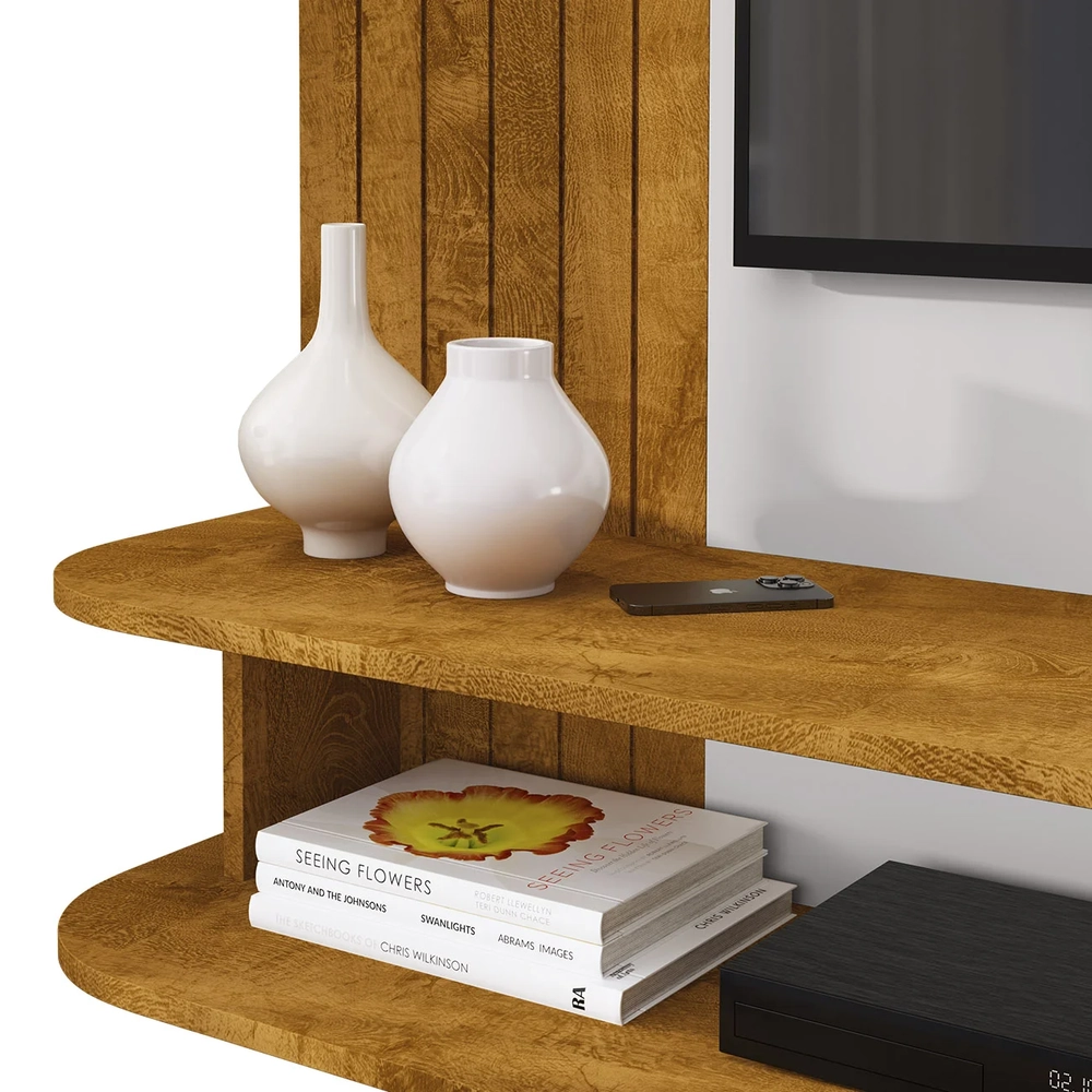 Painel TV 65 Pol e Bancada Suspensa 161cm Malu Naturalle/Off B02 - Mpozenato