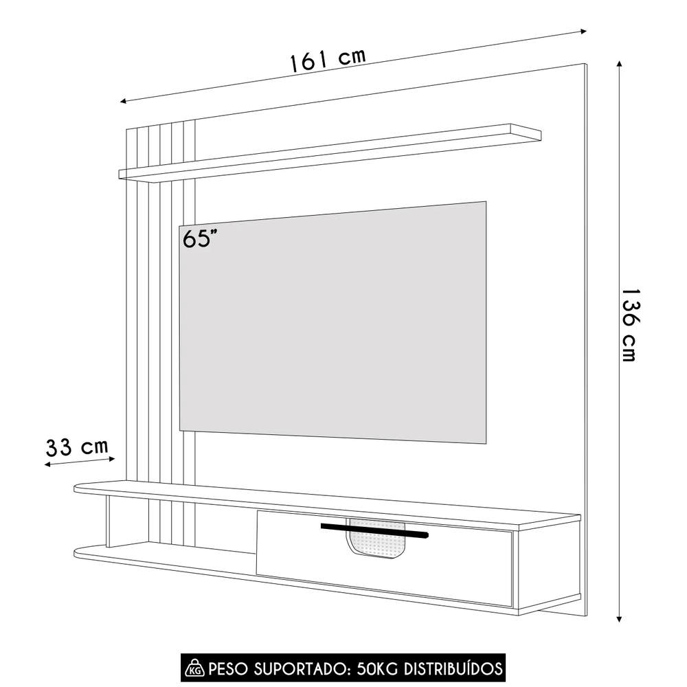 Painel TV 65 Pol e Bancada Suspensa 161cm Malu Naturalle/Off B02 - Mpozenato