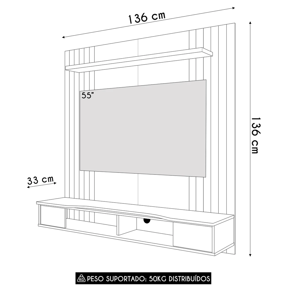 Painel TV 55 Pol e Bancada Suspensa 136cm Foz Naturalle/Off B02 - Mpozenato