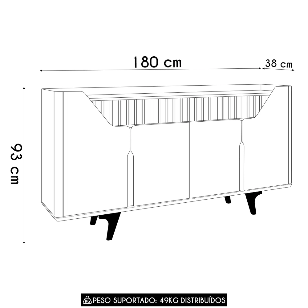 Buffet Aparador Sala de Estar 180cm Zayn Off/Naturalle B02  - Mpozenato