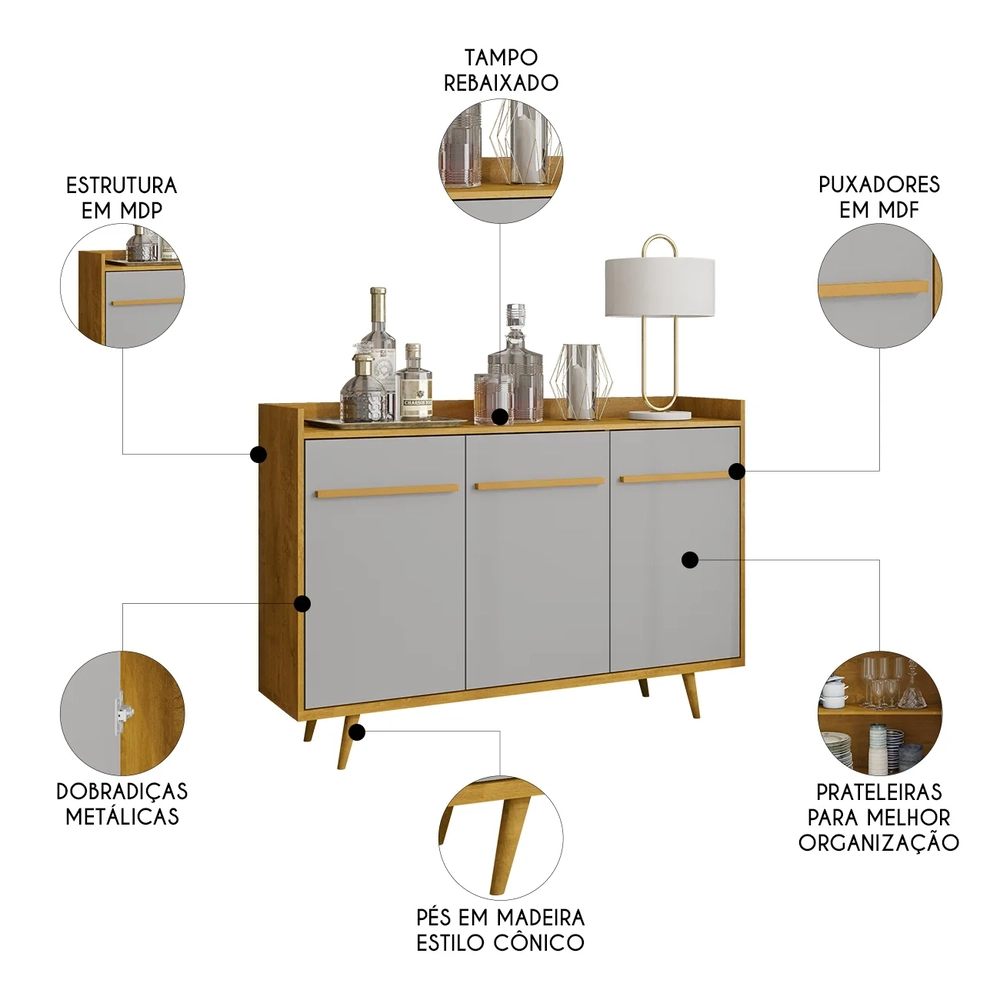 Buffet Aparador Sala de Estar 135cm Nick Naturalle/Off B02  - Mpozenato